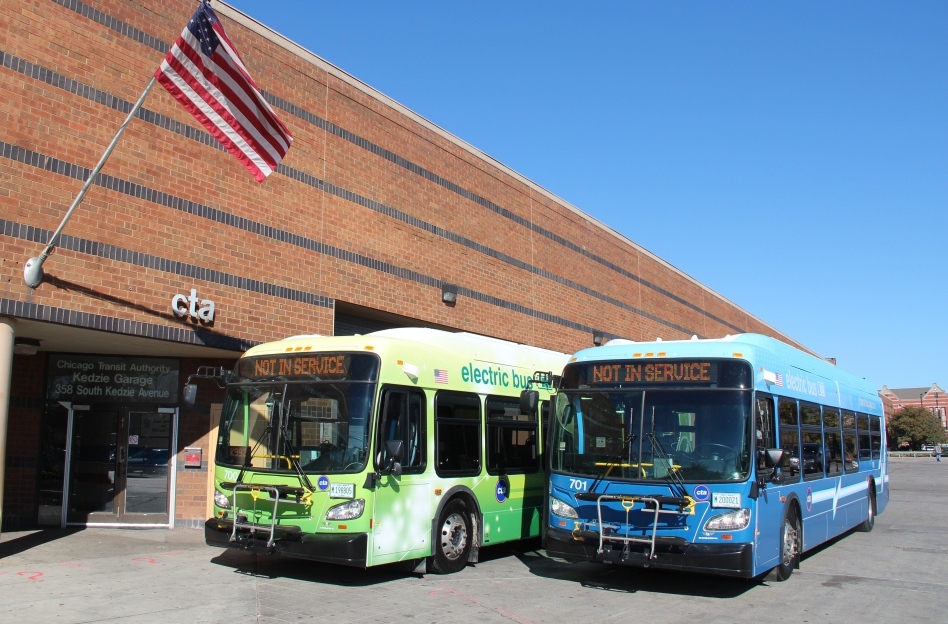 The two CTA-700 buses make the CTA the first major public transit system with all-electric buses in the county. Photo by the Chicago Transit Authority